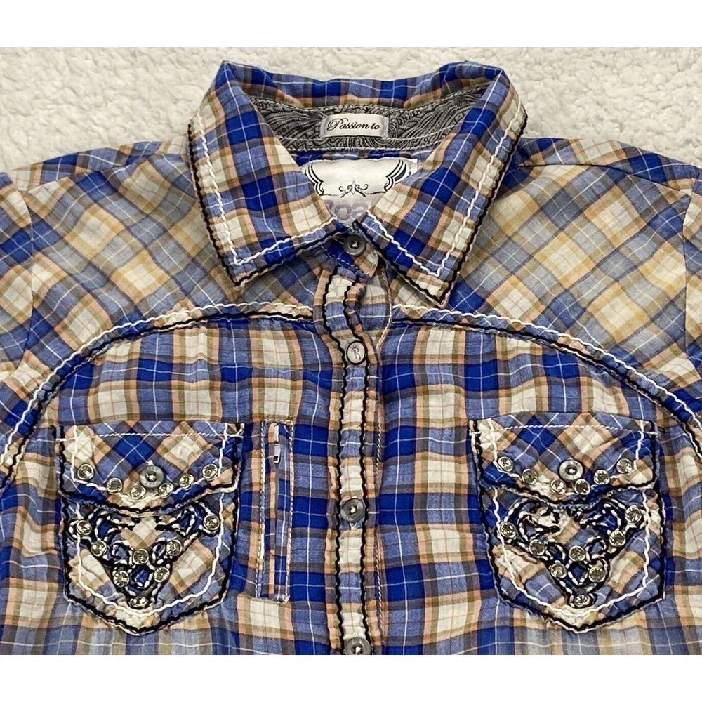 Roar Shirt Womens‎ M Embroidered Embellish Stitching Western Cross Rodeo Cowgirl